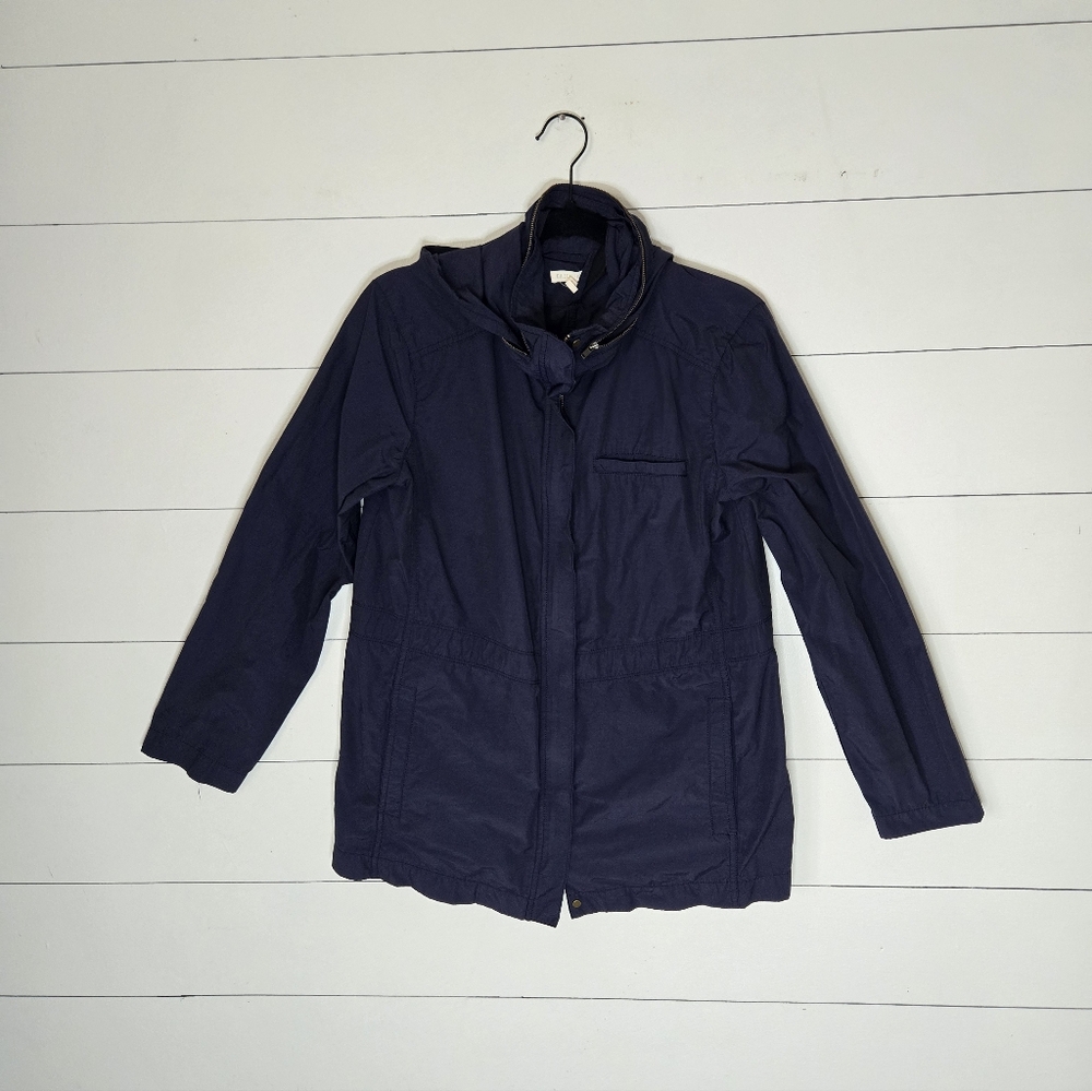 Eileen Fisher Organic Cotton & Nylon Hooded Jacket, size Small Navy Blue
